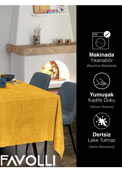 Kadife Çiçeği Rengi Masa Örtüsü Kadife Dokulu Leke Tutmaz