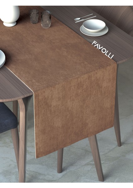 Kahverengi Kadife Dokulu Runner Dream Series 40 x 140