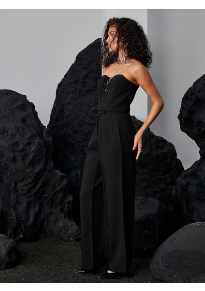 Yüksek Belli Nervür Dikişli Bol Paçalı Maxi Boy Pileli Pantolon - Siyah fiyatları