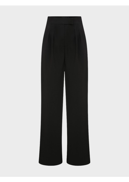 Yüksek Belli Nervür Dikişli Bol Paçalı Maxi Boy Pileli Pantolon - Siyah modelleri