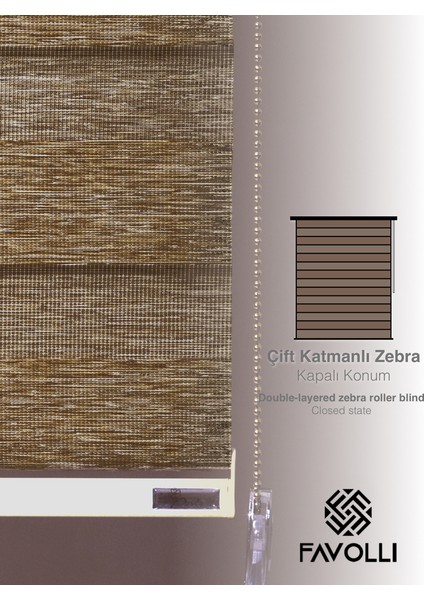 Kırçıllı Kahve Eco Bambu Stor Zebra Perde A+ Kalite , Dayanıklı Alüminyum Kasa