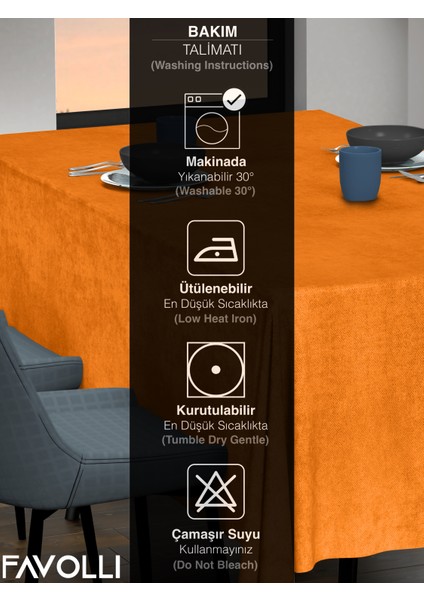Mandalina Turuncusu Masa Örtüsü Kadife Dokulu Leke Tutmaz