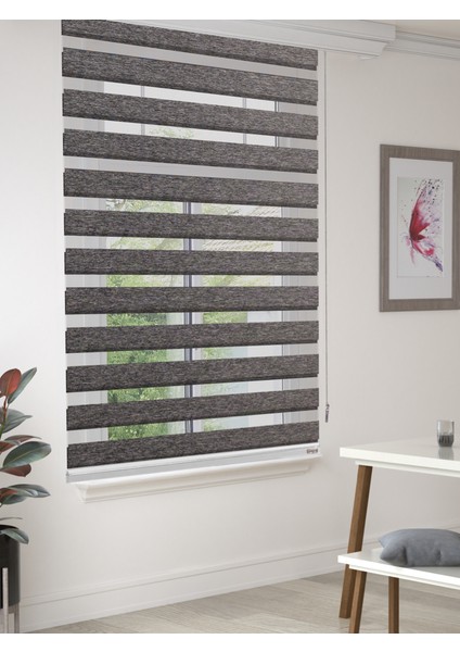 Koyu Gri Eco Bambu Stor Zebra Perde A+ Kalite , Dayanıklı Alüminyum Kasa