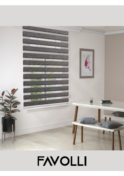 Koyu Gri Eco Bambu Stor Zebra Perde A+ Kalite , Dayanıklı Alüminyum Kasa