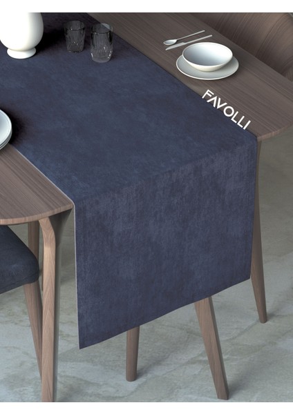 Lacivert Renk Kadife Dokulu Runner Dream Series 40 x 140