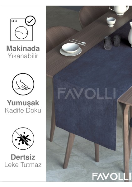 Lacivert Renk Kadife Dokulu Runner Dream Series 40 x 140 modelleri