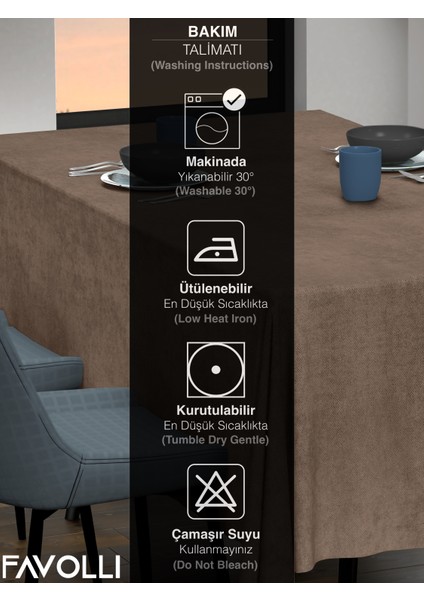 Antik Pirinç Rengi Masa Örtüsü Kadife Dokulu Leke Tutmaz