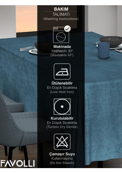 Kadife Dokulu Derin Mavi Rengi Masa Örtüsü