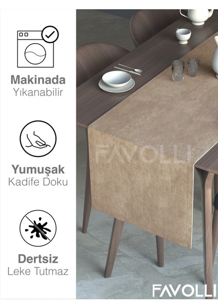 Sahra Beji Rengi Kadife Dokulu Runner Dream Series 40 x 140 modelleri