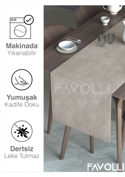 Taş Rengi Kadife Dokulu Runner Dream Series 40 x 140 modelleri
