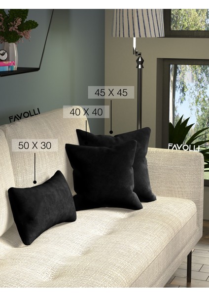 Kadife Dokulu Siyah Renk Kırlent Kılıfı Dream Serisi Punch Için Uygun Gizli FERMUAR50 x 30 cm