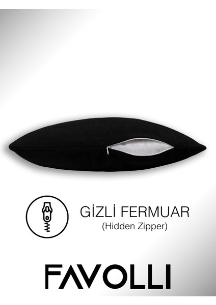Kadife Dokulu Siyah Renk Kırlent Kılıfı Dream Serisi Punch Için Uygun Gizli FERMUAR50 x 30 cm