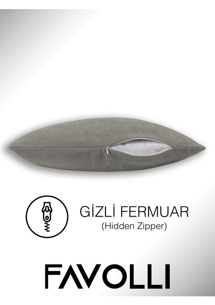 Kadife Dokulu Ekru Renk Kırlent Kılıfı Dream Serisi Punch Için Uygun Gizli FERMUAR50 x 30 cm