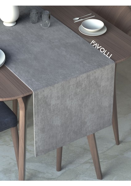 Gümüş Grisi Kadife Dokulu Runner Dream Series 40 x 140