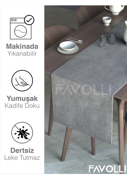 Gümüş Grisi Kadife Dokulu Runner Dream Series 40 x 140 modelleri