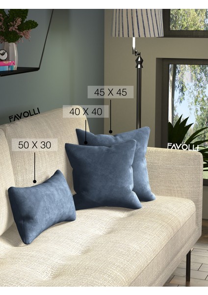 Kadife Dokulu Koyu Mavi Renk Kırlent Kılıfı Dream Serisi Punch Için Uygun Gizli FERMUAR45 x 45 cm