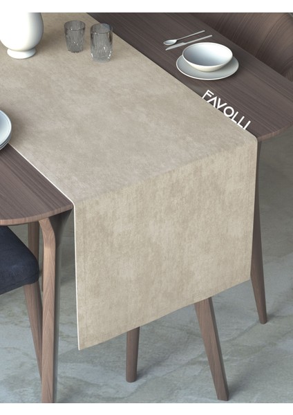 Bej Renk Kadife Dokulu Runner Dream Series 40 x 140