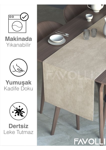 Bej Renk Kadife Dokulu Runner Dream Series 40 x 140 modelleri