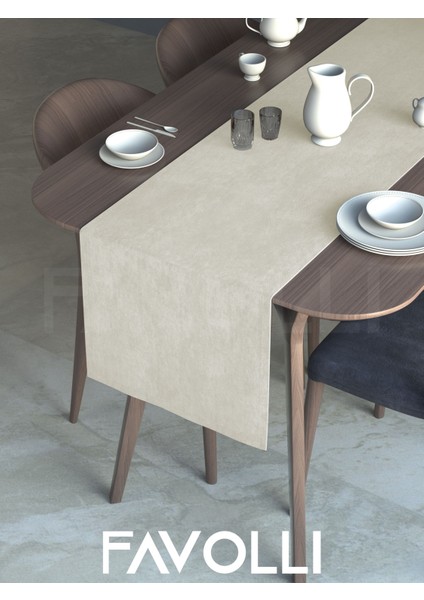 Ekru Renk Kadife Dokulu Runner Dream Series 40 x 140 fiyatları