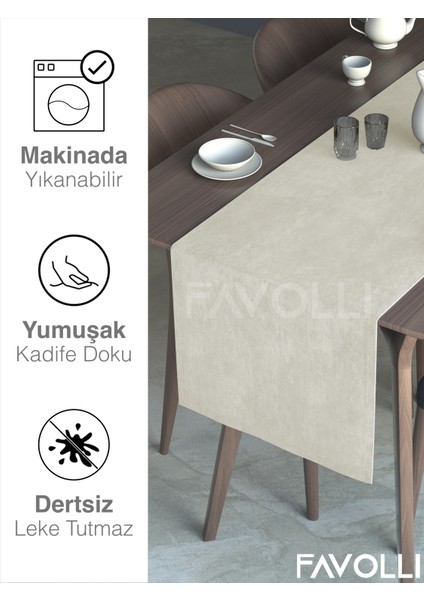 Ekru Renk Kadife Dokulu Runner Dream Series 40 x 140 modelleri