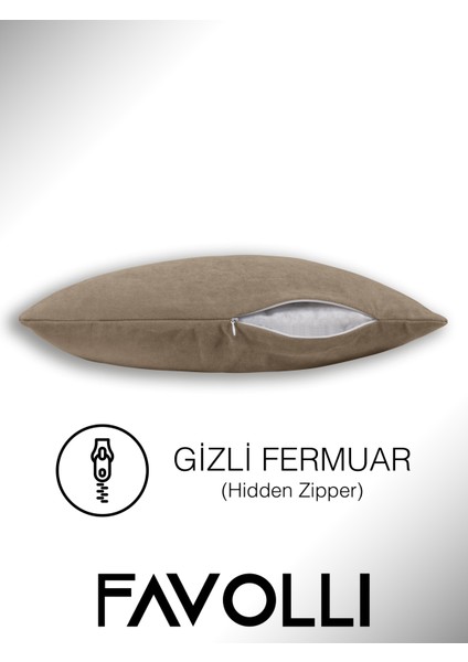 Kadife Dokulu Haki Renk Kırlent Kılıfı Dream Serisi Punch Için Uygun Gizli FERMUAR50 x 30 cm