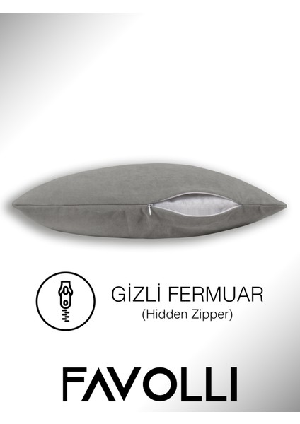 Kadife Dokulu Açık Gri Kırlent Kılıfı Dream Serisi Punch Için Uygun Gizli FERMUAR50 x 30 cm