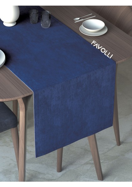 Safir Rengi Kadife Dokulu Runner Dream Series 40 x 140