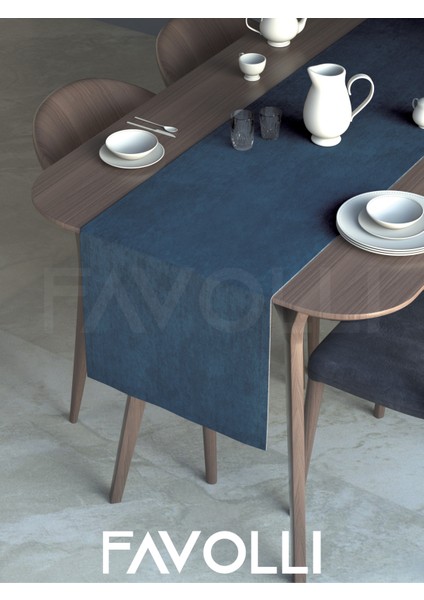 Derin Mavi Renk Kadife Dokulu Runner Dream Series 40 x 140 fiyatları