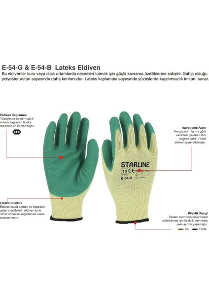 Camcı Eldiveni Lateks Starline E-54 G Yeşil Beden 10 fiyatları