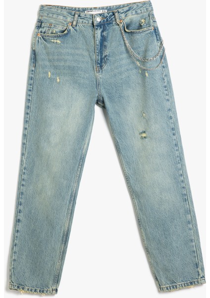 Zincir Detaylı Slim Fit Denim Pantolon - Mom Jeans