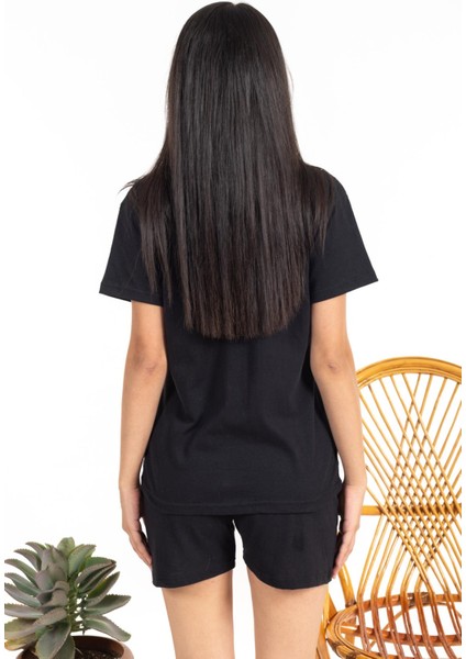 Kadın M116 Yakalı Düğmeli Şortlu Takım Siyah modelleri