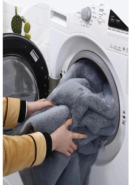 Antrasit Post Peluş Tavşan Tüyü Kaymaz Taban Makinede Yıkanabilir Toz Vermez Yuvarlak Halı Kilim