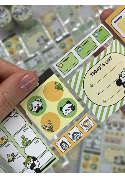 Panda Temalı Tek Tek Çıkartmalı Haftalık-Aylık Planlayıcı Motivasyon Stickerı Washi Bant/etiket/bullet Journal