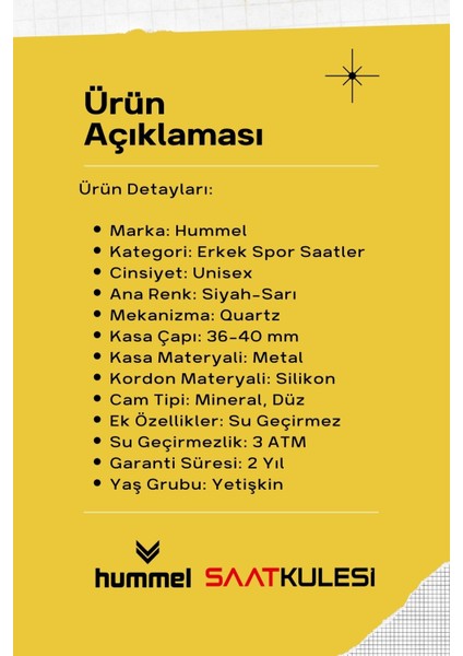 Erkek Kadın Spor Kol Saati Siyah Sarı HM-3003MA-5