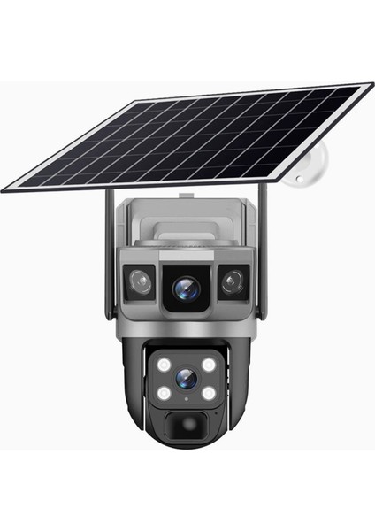 Solar Güneş Enerjili Çift Kameralı 12MP 4g Sim Kartlı Ip Güvenlik Kamerası Siyah