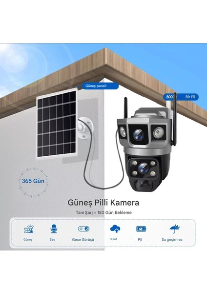 Solar Güneş Enerjili Çift Kameralı 12MP 4g Sim Kartlı Ip Güvenlik Kamerası Siyah fiyatları