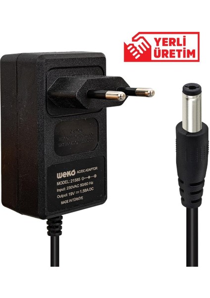 19 VOLT - 1.58 AMPER 5.5*1.7 UÇLU YERLİ ÜRETİM PRİZ TİPİ NOTEBOOK ADAPTÖR