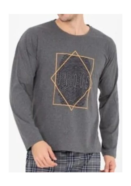 Uzun Kollu Erkek Ekose Alt ve Üst Pijama Takımı %100 Pamuklu 4 Mevsim