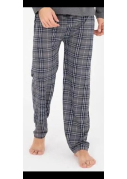 Uzun Kollu Erkek Ekose Alt ve Üst Pijama Takımı %100 Pamuklu 4 Mevsim