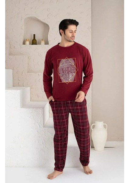 Uzun Kollu Erkek Ekose Alt ve Üst Pijama Takımı %100 Pamuklu 4 Mevsim