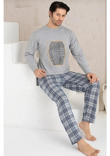 Uzun Kollu Erkek Ekose Alt ve Üst Pijama Takımı %100 Pamuklu 4 Mevsim