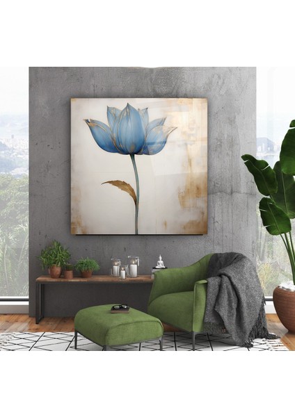 Mavı Çiçek Cam Tablo | , Dekoratif, Ofis, Mutfak modelleri