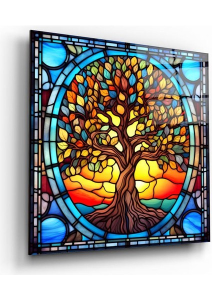 Vitray Görünümlü Hayat Ağacı Cam Tablo | , Dekoratif, Ofis, Mutfak