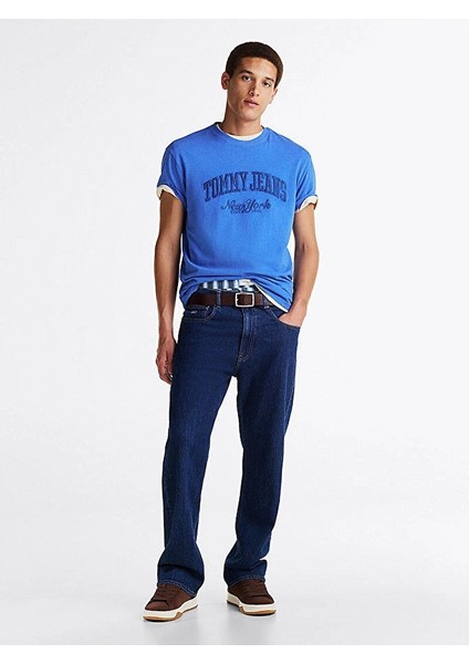 Erkek Tjm Reg Vintage Varsity T-Shirt Mavi