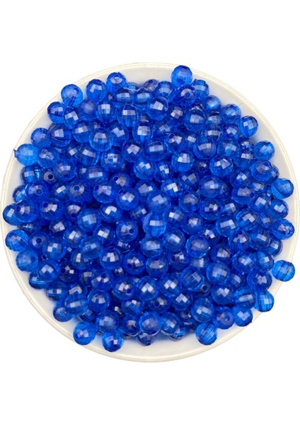 8mm Saks / Kpyu Mavi Akrilik Dünya Model Boncuk,takı Çanta Yapım Boncuğu (50GR,~200 Adet)