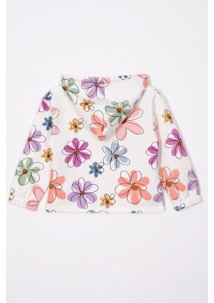 Çicek Baskılı Kapüşonlu Ispanyol Paça Açık Pudra Renk Kız Çocuk Pantolon Takım fırsatları