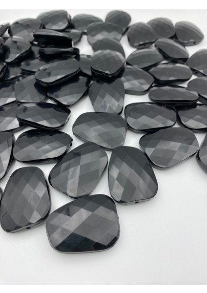 Siyah Renk Büyük Yamuk Baklava Desenli Yassı Akrilik BONCUK,30X40MM Çanta Boncuğu (100GR~12 Adet)