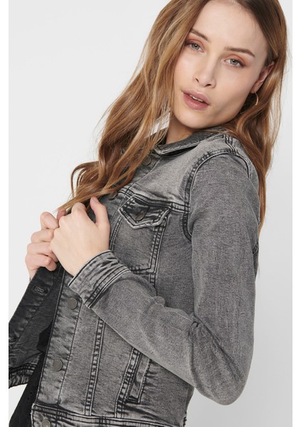 Kadın Onltıa Düğmeli Cepli Jean Ceket 15205785 Gri