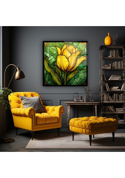 Vitray Görünümlü Sarı Çiçek Cam Tablo | , Dekoratif, Ofis, Mutfak modelleri