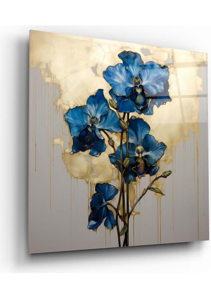 Mavi Çiçek Cam Tablo | , Dekoratif, Ofis, Mutfak